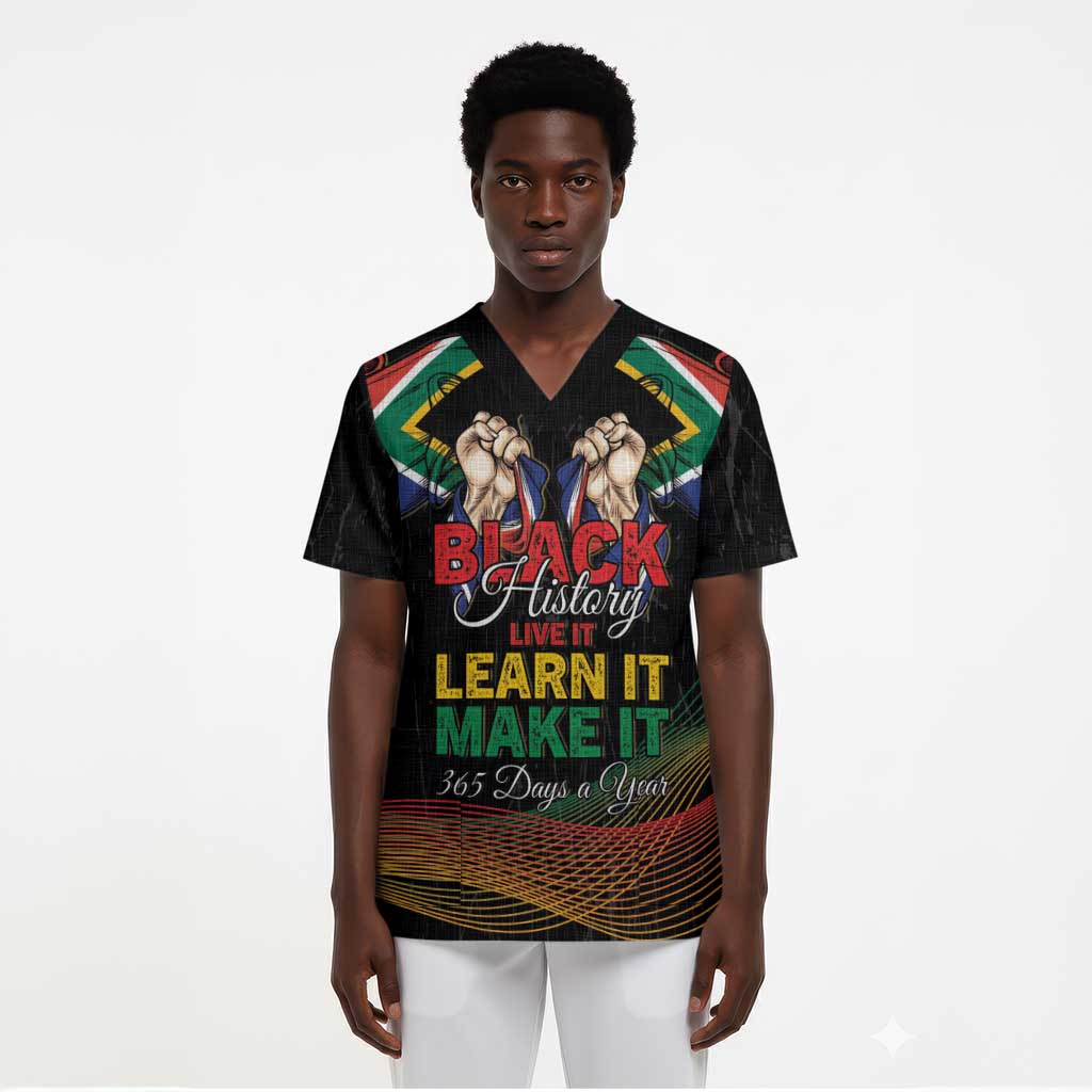 Personalized South Africa Black History Month Scrub Top Live It Learn It Make It - African Pride