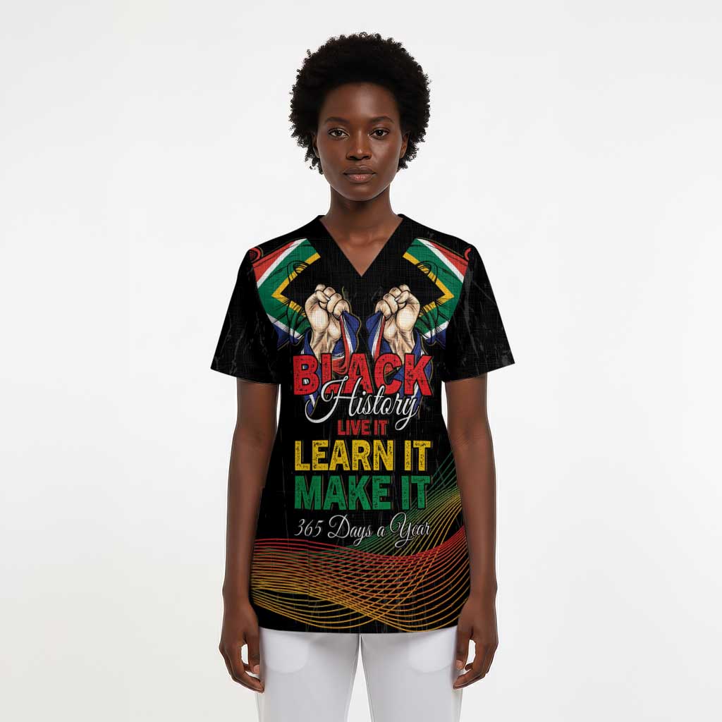 Personalized South Africa Black History Month Scrub Top Live It Learn It Make It - African Pride