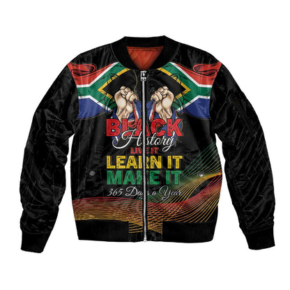 Personalized South Africa Black History Month Sleeve Zip Bomber Jacket Live It Learn It Make It - African Pride
