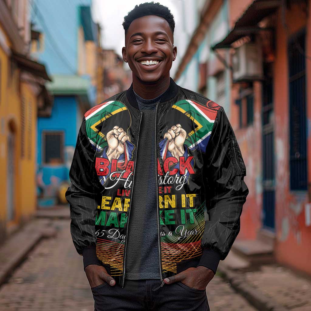 Personalized South Africa Black History Month Sleeve Zip Bomber Jacket Live It Learn It Make It - African Pride
