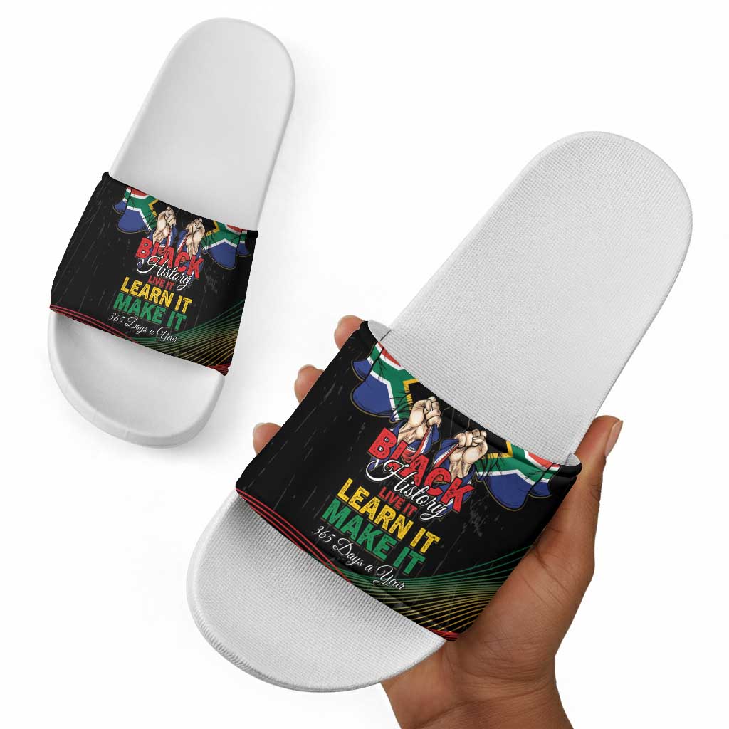 South Africa Black History Month Slide Sandals Live It Learn It Make It - African Pride