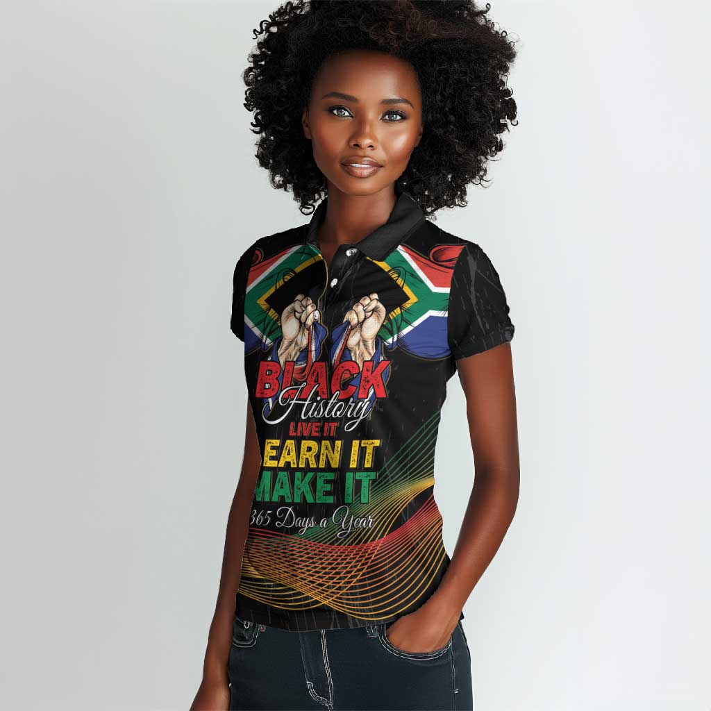 Personalized South Africa Black History Month Women Polo Shirt Live It Learn It Make It - African Pride