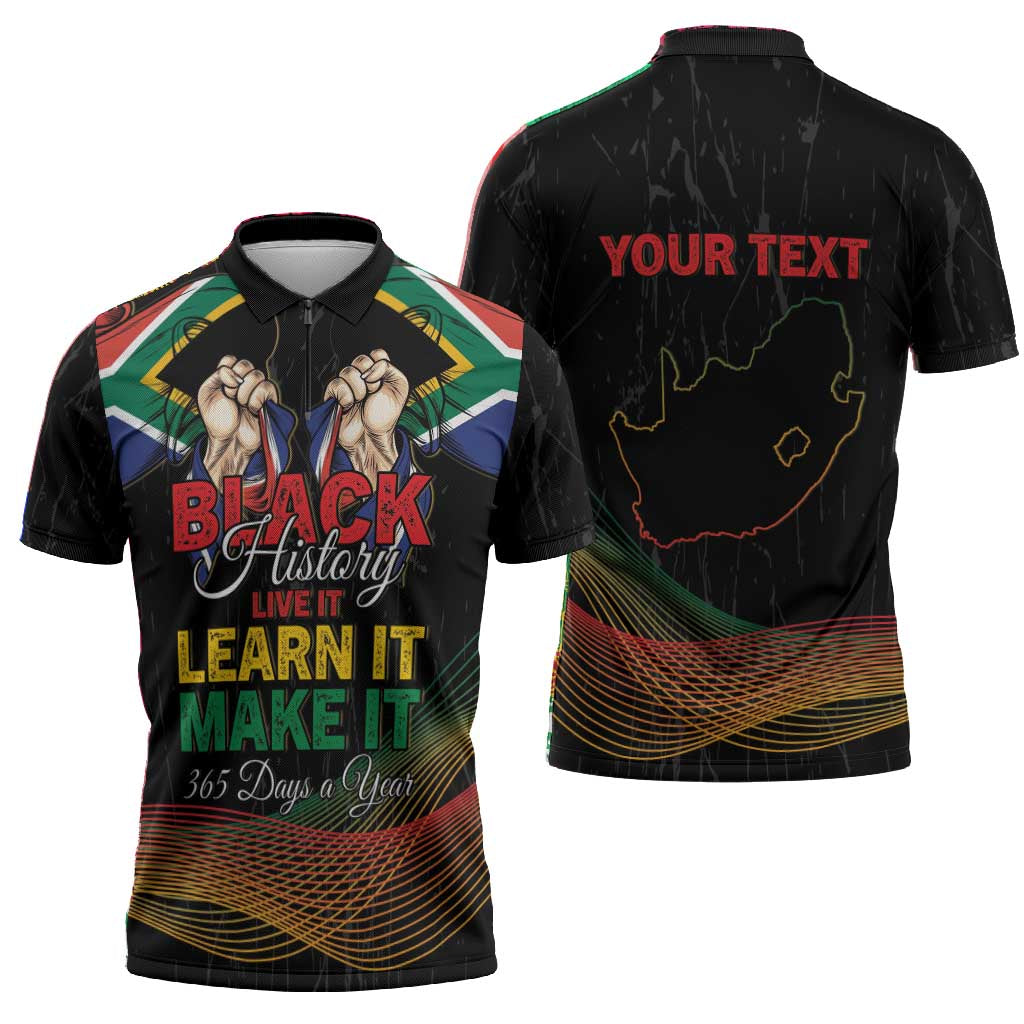 Personalized South Africa Black History Month Zipper Polo Shirt Live It Learn It Make It - African Pride