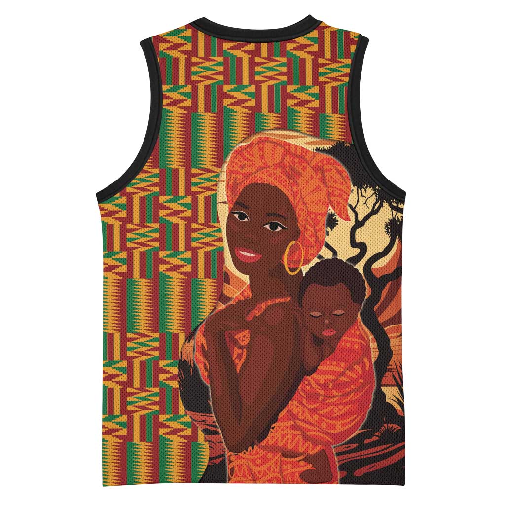 African Happy Mother's Day Basketball Jersey Black Mothers Kente Pattern LT15