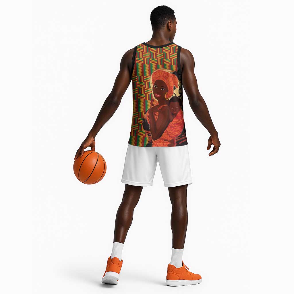 African Happy Mother's Day Basketball Jersey Black Mothers Kente Pattern LT15