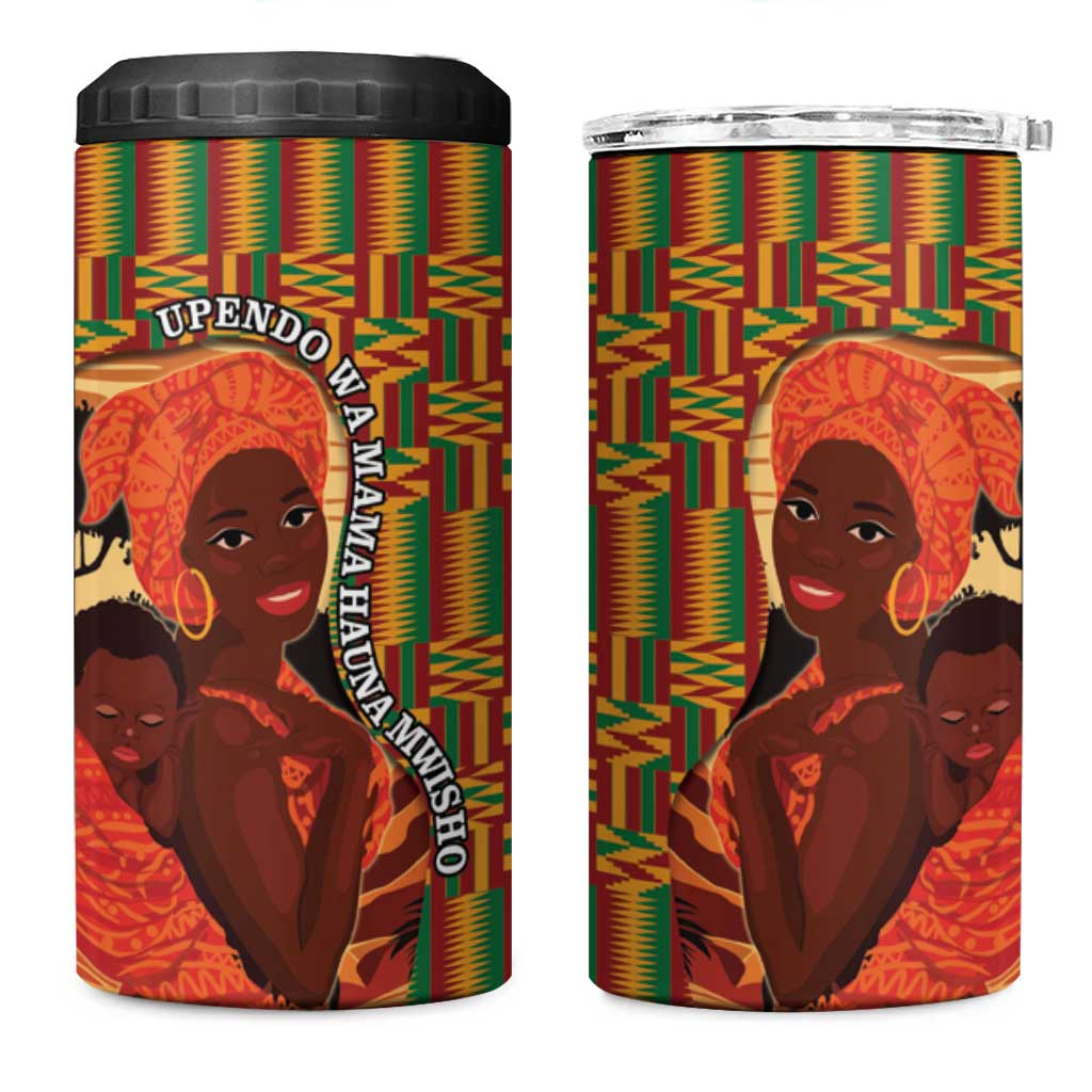 African Happy Mother's Day 4 in 1 Can Cooler Tumbler Black Mothers Kente Pattern