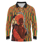 African Happy Mother's Day Long Sleeve Polo Shirt Black Mothers Kente Pattern