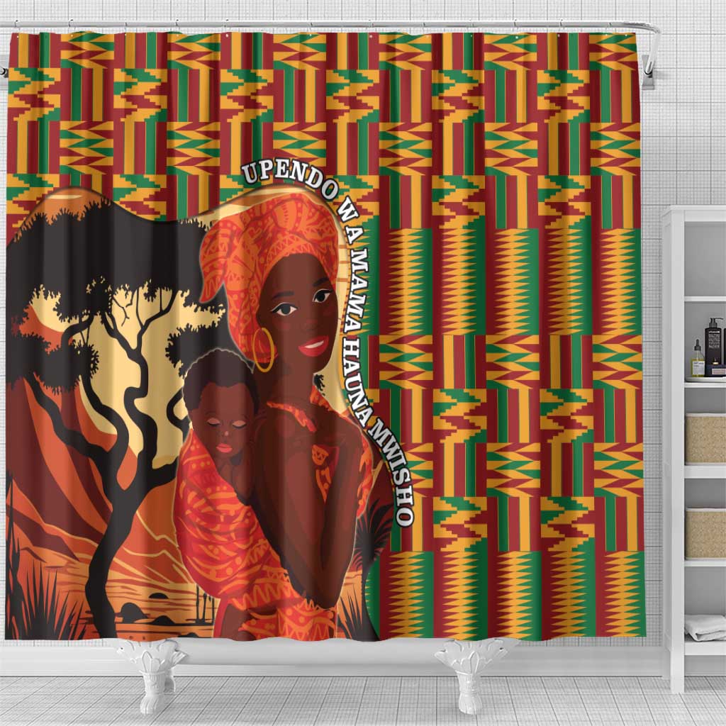 African Happy Mother's Day Shower Curtain Black Mothers Kente Pattern