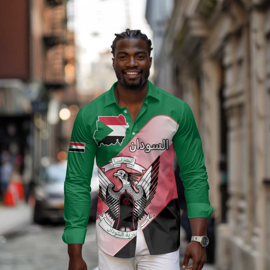 Personalized Sudan Long Sleeve Button Shirt Coat Of Arms Flag Style