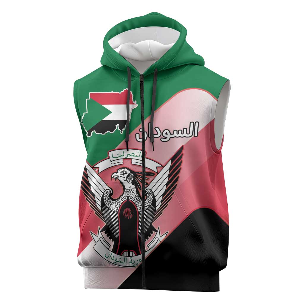 Personalized Sudan Sleeveless Zip Hoodie Coat Of Arms Flag Style - African Pride
