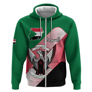 Personalized Sudan Zip Hoodie Coat Of Arms Flag Style
