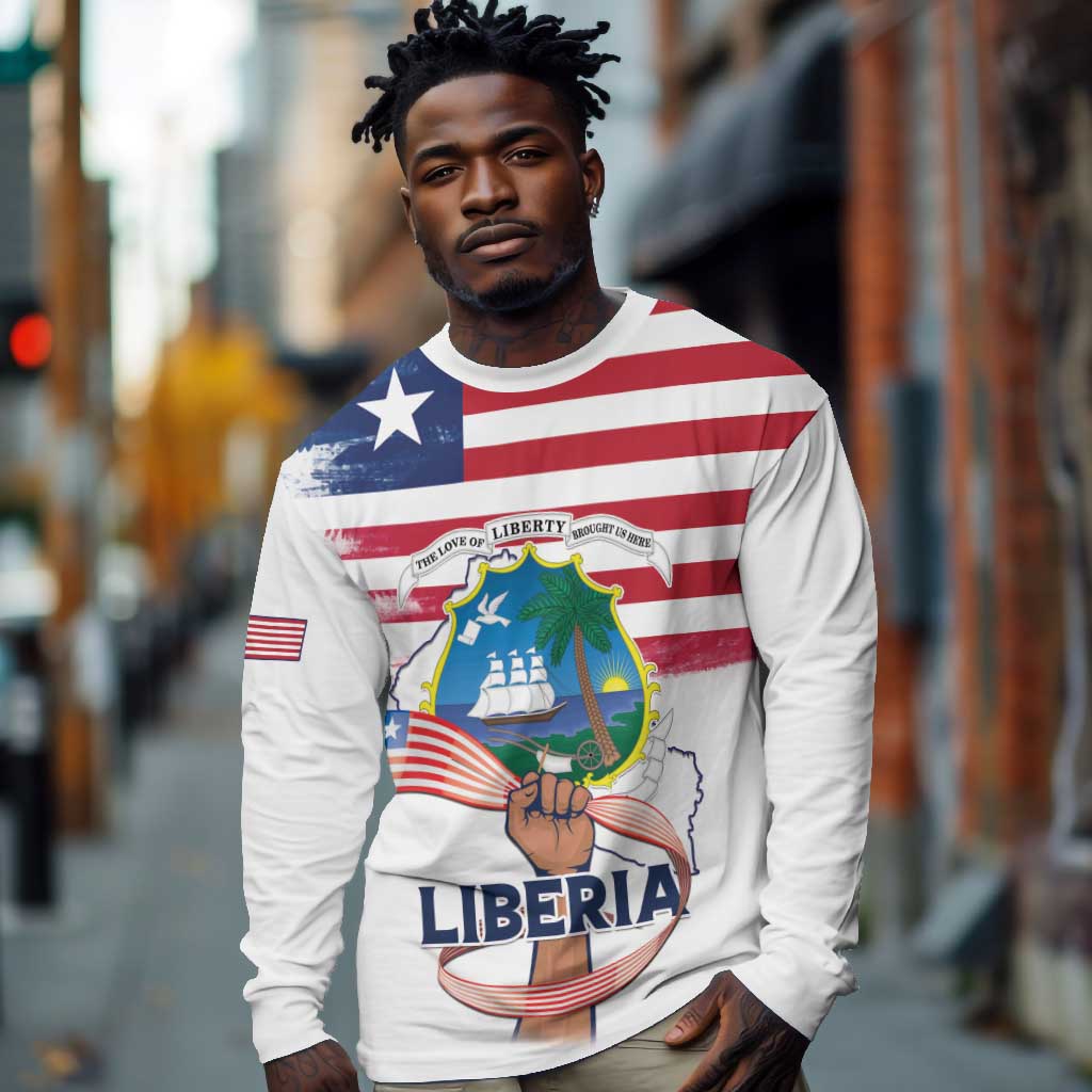 Personalised Liberia Flag Day Long Sleeve Shirt Coat Of Arms With Map