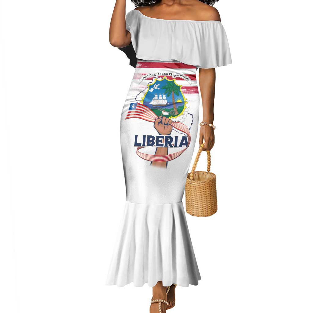 Personalised Liberia Flag Day Mermaid Dress Coat Of Arms With Map