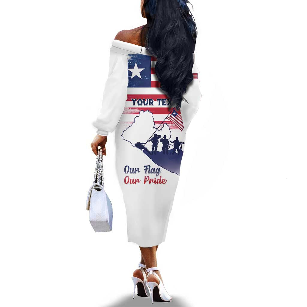 Personalised Liberia Flag Day Off The Shoulder Long Sleeve Dress Coat Of Arms With Map