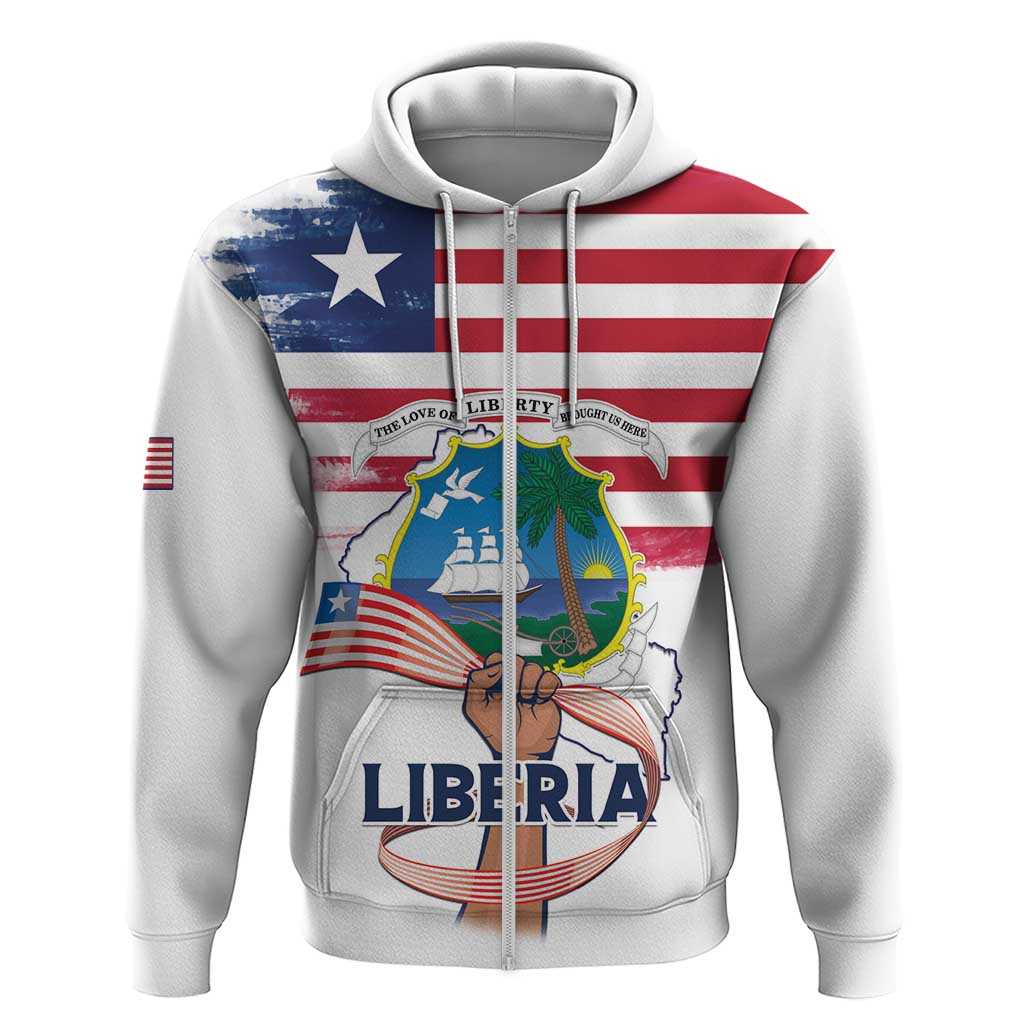 Personalised Liberia Flag Day Zip Hoodie Coat Of Arms With Map