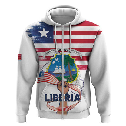 Personalised Liberia Flag Day Zip Hoodie Coat Of Arms With Map