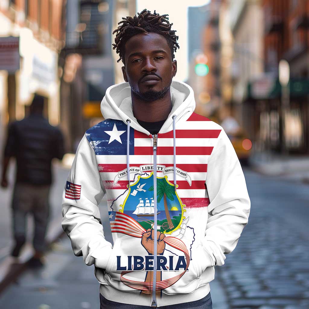 Personalised Liberia Flag Day Zip Hoodie Coat Of Arms With Map