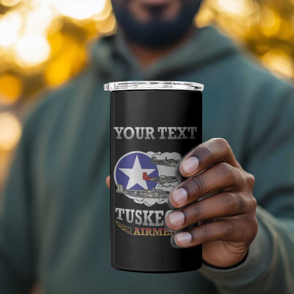 Personalized Red Tails Legacy 4 in 1 Can Cooler Tumbler WWII Legacy Tribute - Black Color - African Pride