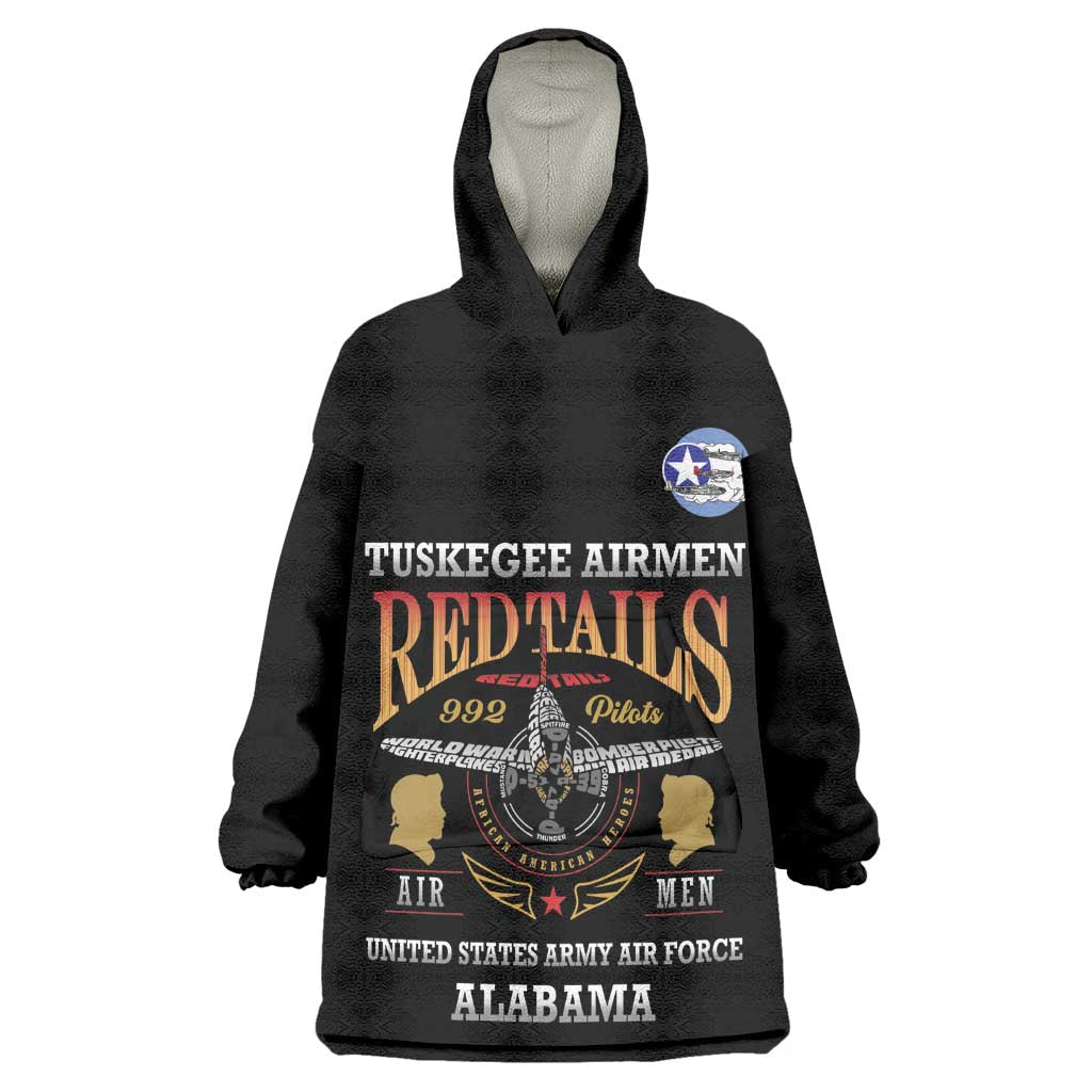 Personalized Red Tails Legacy Kid Wearable Blanket Hoodie WWII Legacy Tribute - Black Color - African Pride
