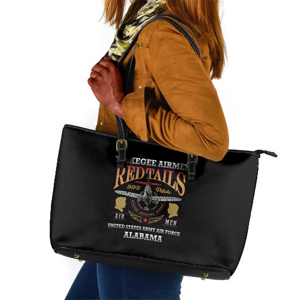 Red Tails Legacy Leather Tote Bag WWII Legacy Tribute - Black Color - African Pride