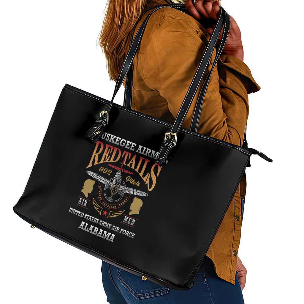 Red Tails Legacy Leather Tote Bag WWII Legacy Tribute - Black Color - African Pride