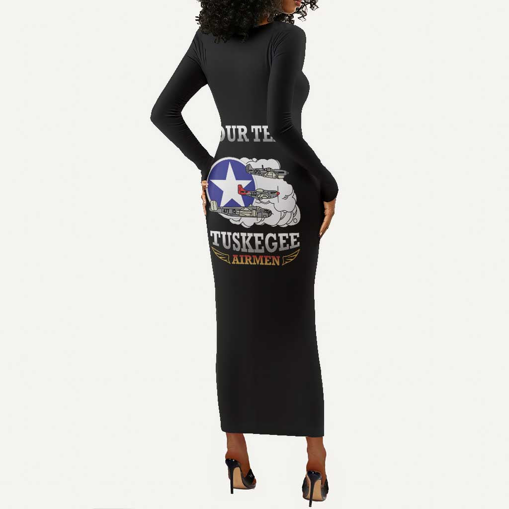 Personalized Red Tails Legacy Long Sleeve Bodycon Dress WWII Legacy Tribute - Black Color - African Pride