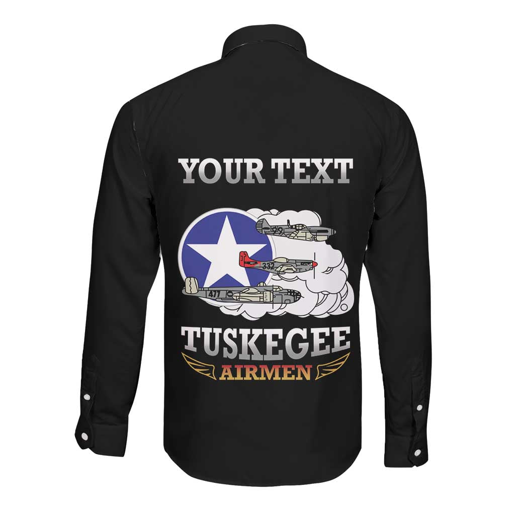 Personalized Red Tails Legacy Long Sleeve Button Shirt WWII Legacy Tribute - Black Color - African Pride