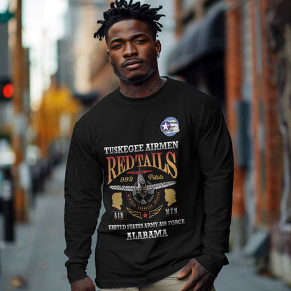 Personalized Red Tails Legacy Long Sleeve Shirt WWII Legacy Tribute - Black Color - African Pride