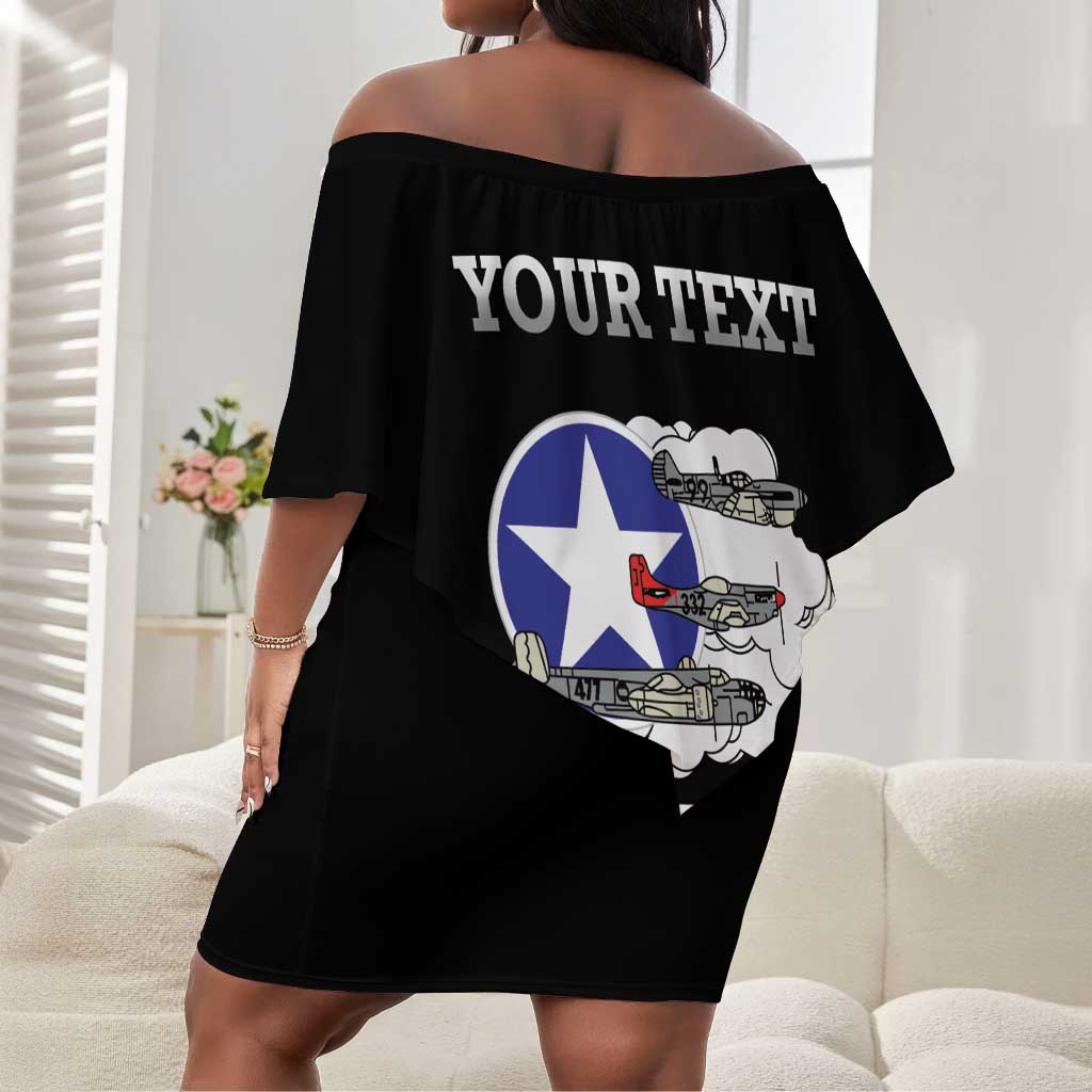 Personalized Red Tails Legacy Off Shoulder Short Dress WWII Legacy Tribute - Black Color - African Pride