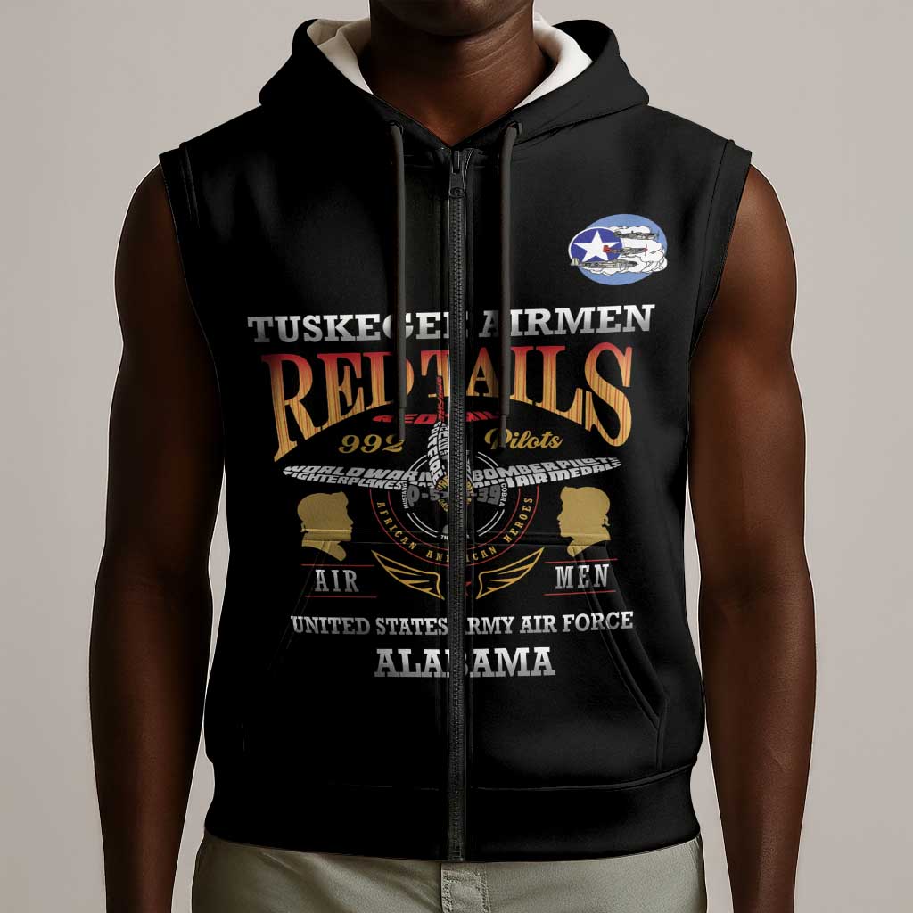 Personalized Red Tails Legacy Sleeveless Zip Hoodie WWII Legacy Tribute - Black Color - African Pride
