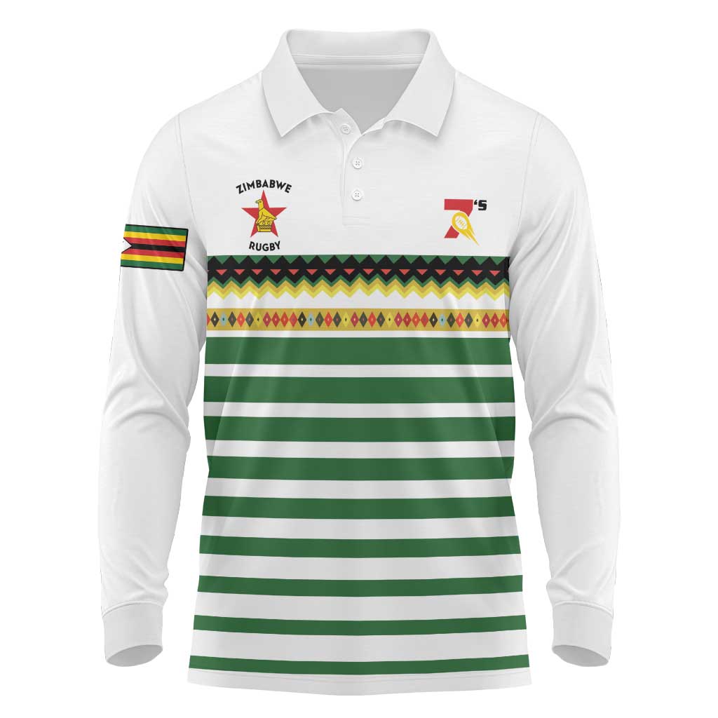 Zimbabwe Rugby Sevens Custom Long Sleeve Polo Shirt Go Cheetahs - African Pride