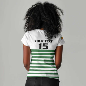 Zimbabwe Rugby Sevens Custom Women V-Neck T-Shirt Go Cheetahs - African Pride