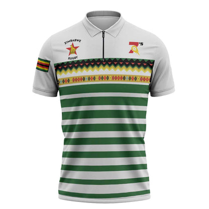 Zimbabwe Rugby Sevens Custom Zipper Polo Shirt Go Cheetahs Go