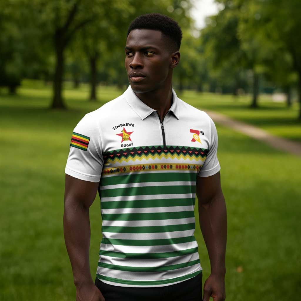 Zimbabwe Rugby Sevens Custom Zipper Polo Shirt Go Cheetahs Go