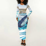 Personalized South Africa Whale Hermanus Fest Long Sleeve Bodycon Dress - African Pride