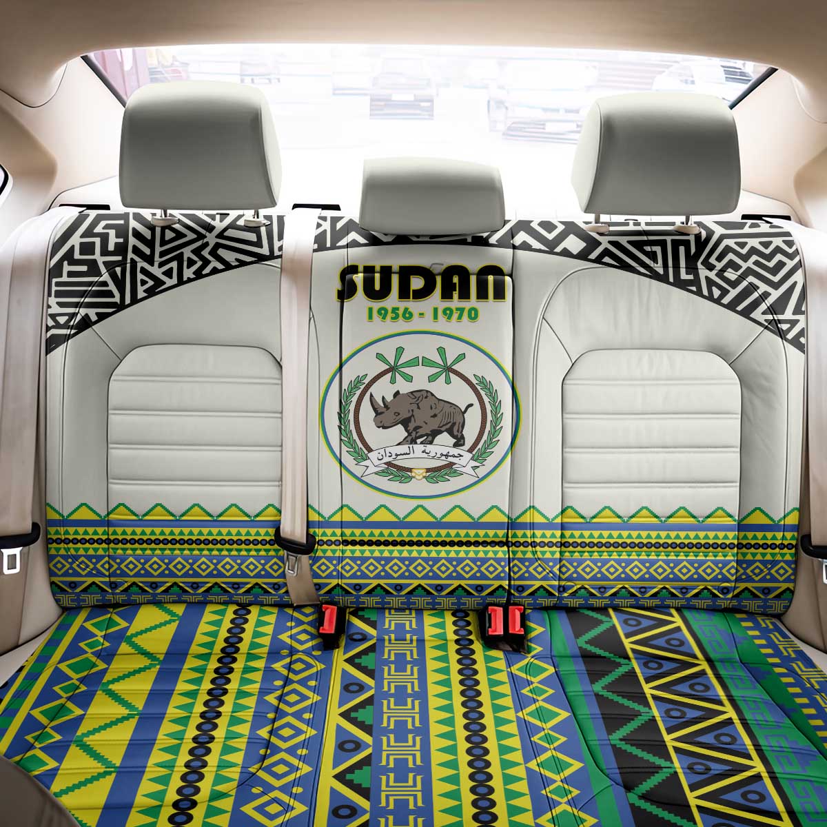 Sudan Back Car Seat Cover Coat Of Arms 1956-1970 With African Pattern - African Pride