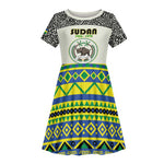 Personalized Sudan Kid Short Sleeve Dress Coat Of Arms 1956-1970 With African Pattern - African Pride