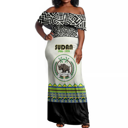 Personalized Sudan Off Shoulder Maxi Dress Coat Of Arms 1956-1970 With African Pattern - African Pride