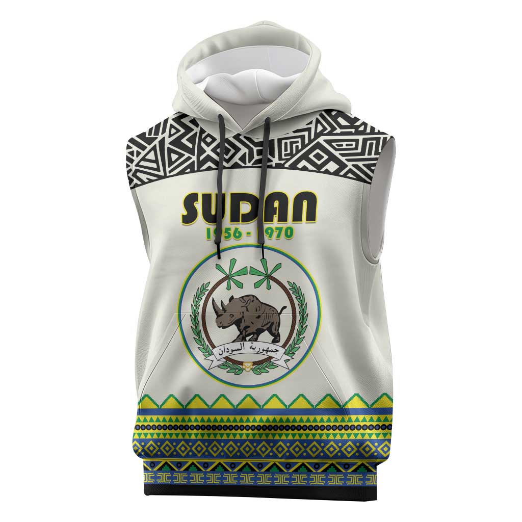 Personalized Sudan Sleeveless Hoodie Coat Of Arms 1956-1970 With African Pattern - African Pride