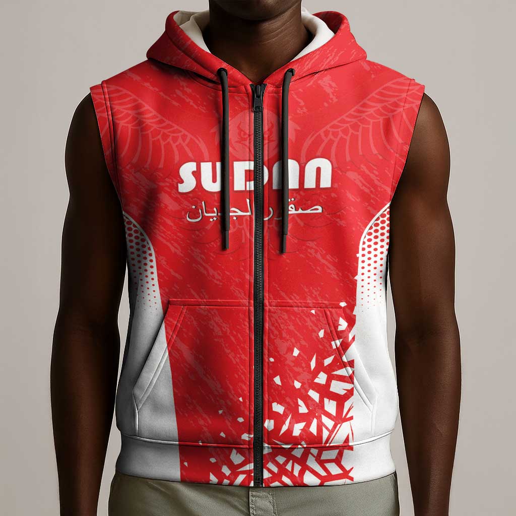 Custom Sudan Football Sleeveless Zip Hoodie Yalla Falcons of Jediane - African Pride