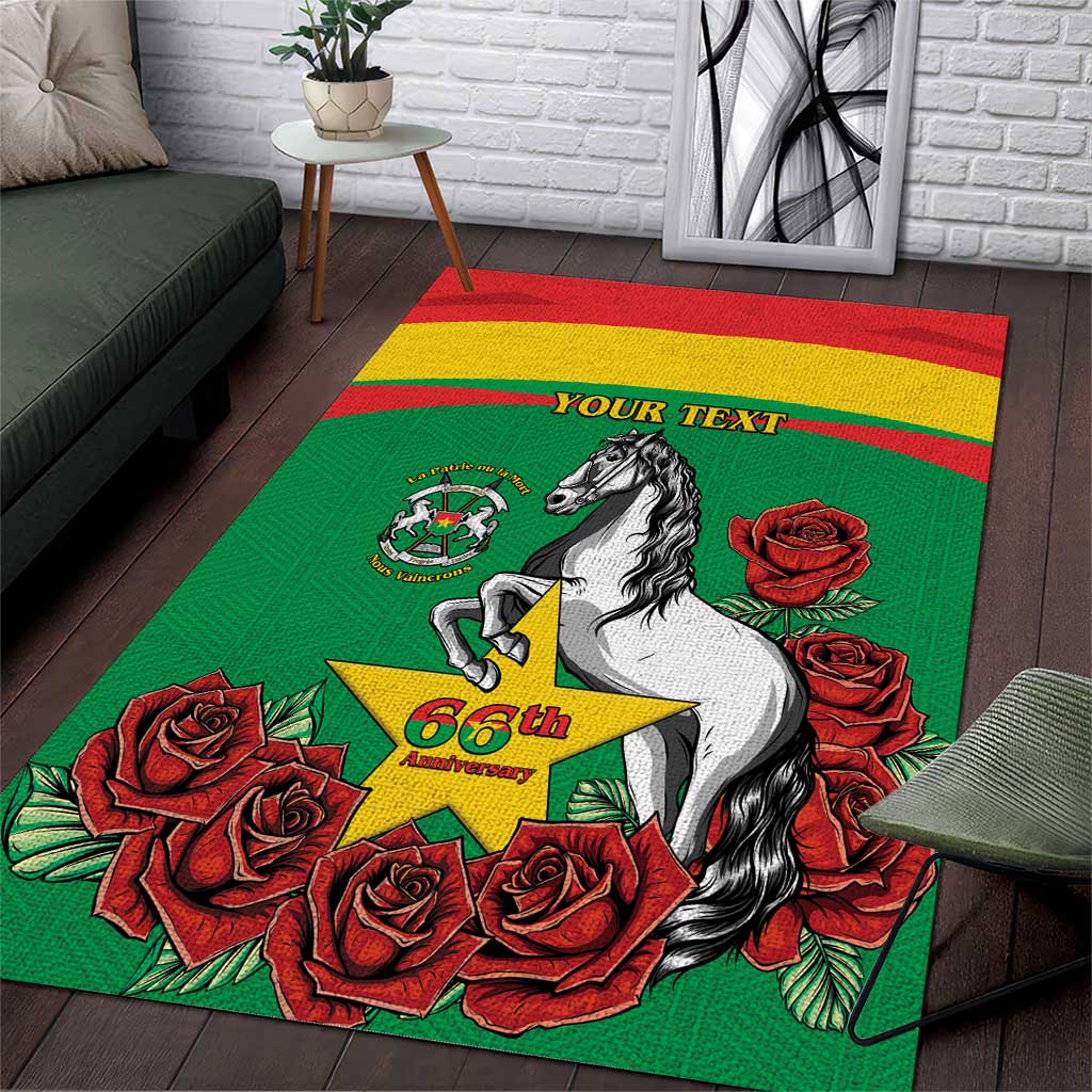 Personalized Burkina Faso Area Rug White Stallion With Red Rose - Republic Day