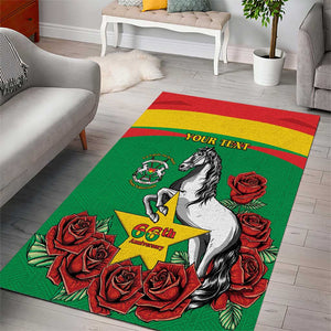 Personalized Burkina Faso Area Rug White Stallion With Red Rose - Republic Day