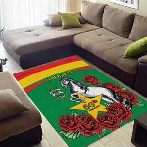 Personalized Burkina Faso Area Rug White Stallion With Red Rose - Republic Day