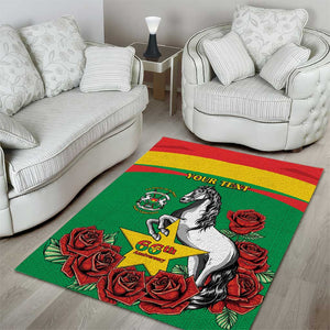 Personalized Burkina Faso Area Rug White Stallion With Red Rose - Republic Day