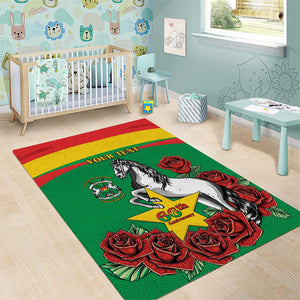 Personalized Burkina Faso Area Rug White Stallion With Red Rose - Republic Day