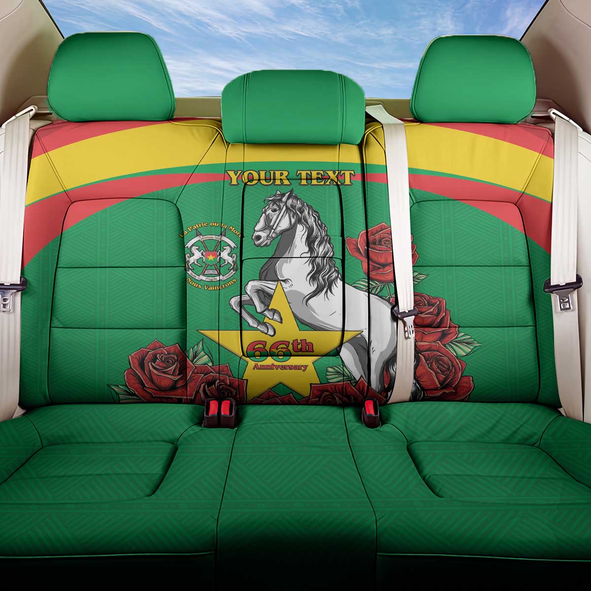 Personalized Burkina Faso Back Car Seat Cover White Stallion With Red Rose - Republic Day