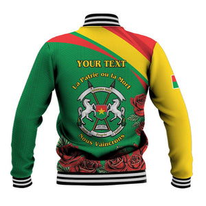 Personalized Burkina Faso Baseball Jacket White Stallion With Red Rose - Republic Day