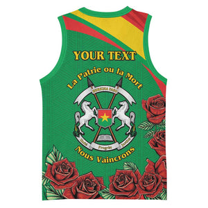 Personalized Burkina Faso Basketball Jersey White Stallion With Red Rose - Republic Day LT15