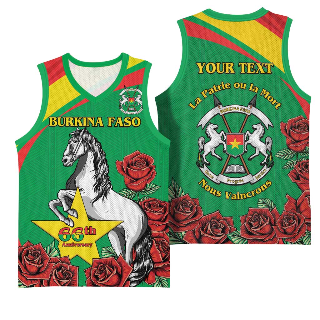 Personalized Burkina Faso Basketball Jersey White Stallion With Red Rose - Republic Day LT15