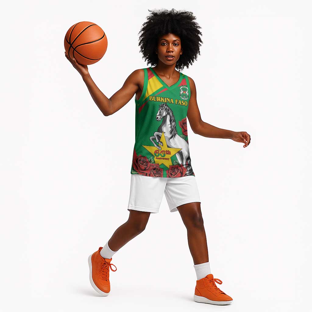 Personalized Burkina Faso Basketball Jersey White Stallion With Red Rose - Republic Day LT15